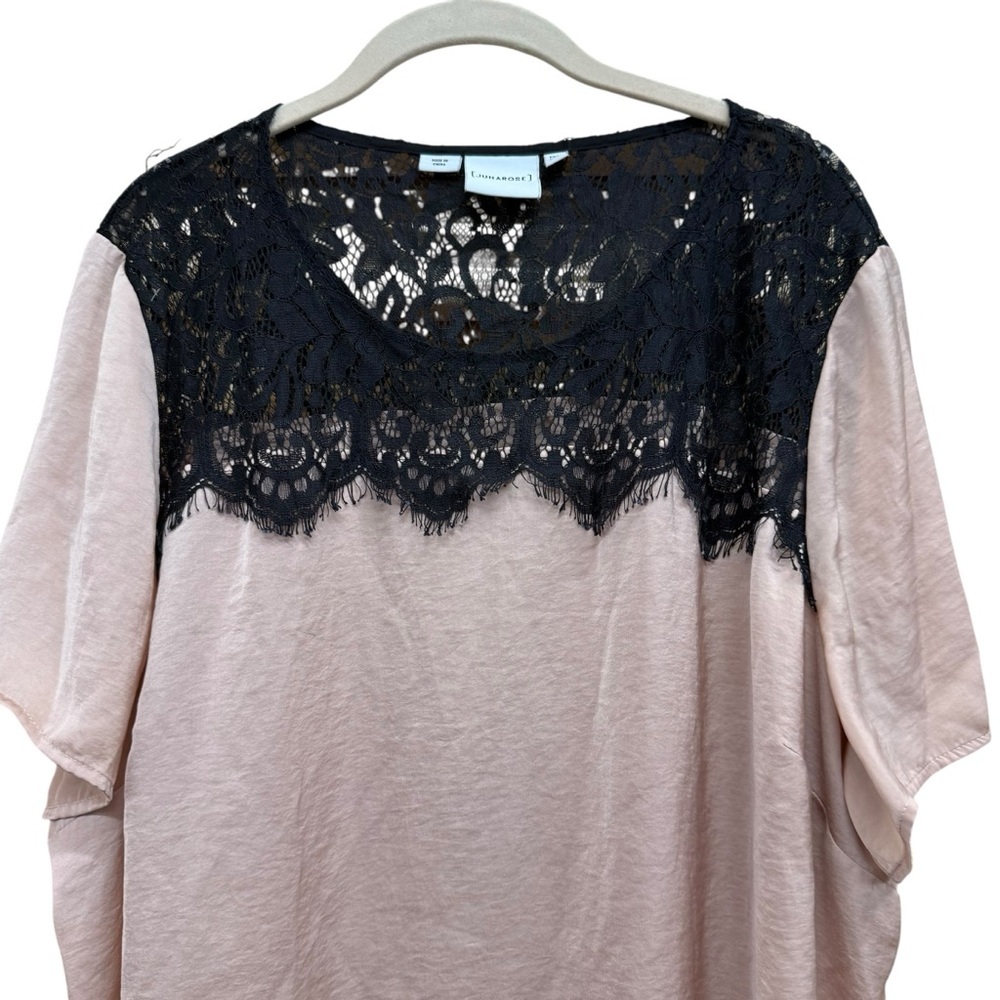Junarose Pink Blouse with Black Lace Detail Size 20 Plus GUC